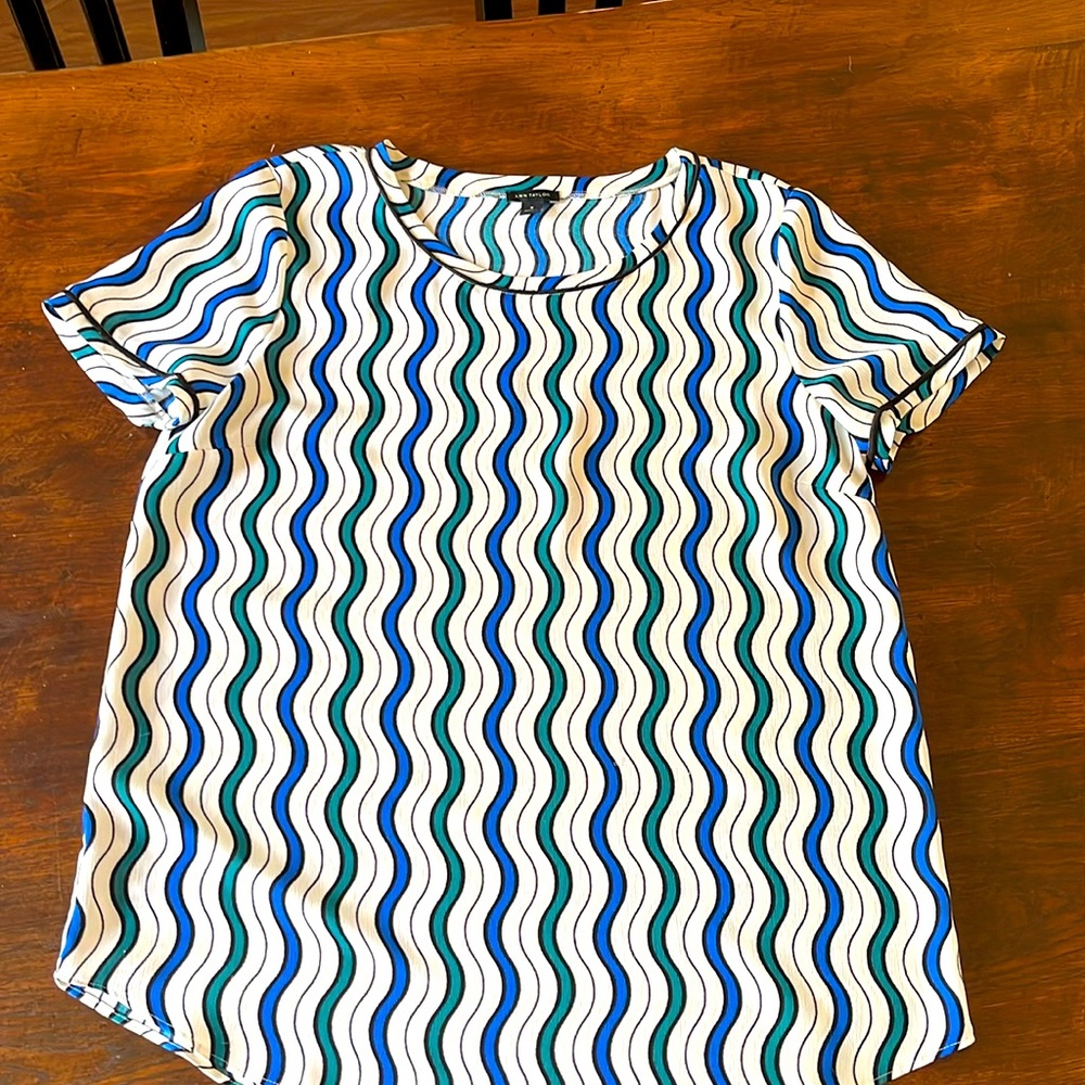 Ann Taylor blouse, size M, white with wavy stripes